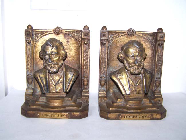 A nice pair of Antique Bookends depicting American Poet Henry Wadsworth Longfellow